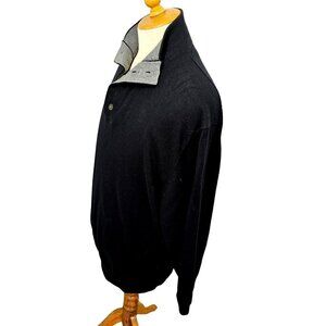 Enro Cotton Knit Sweater Quarter Button Up High Collar Gray Trim on Black Mens L